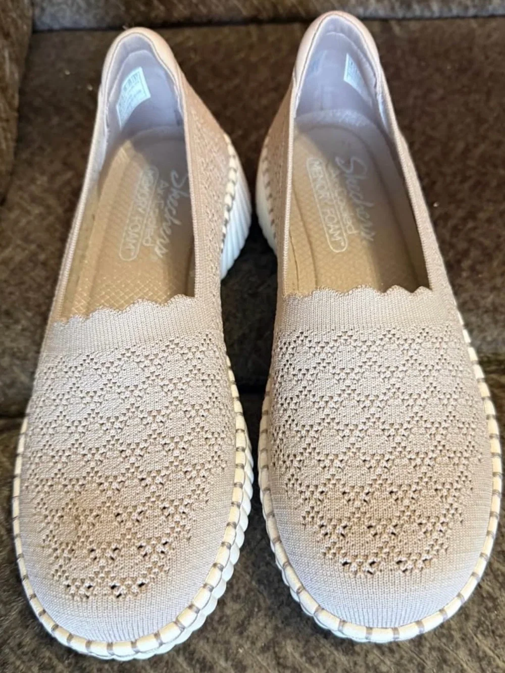 Skechers Beige Knit Slip-On Espadrille Flats